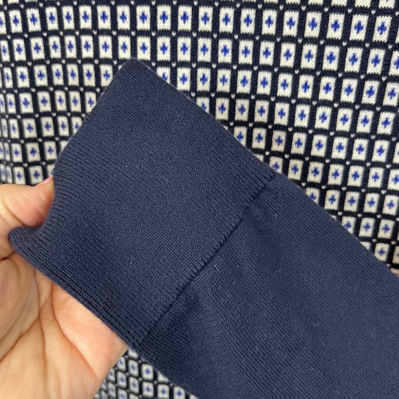 Lands' End Women's Cardigan Blue White Geometric Pattern L/T (14-16) 100% Supima - Picture 7 of 16